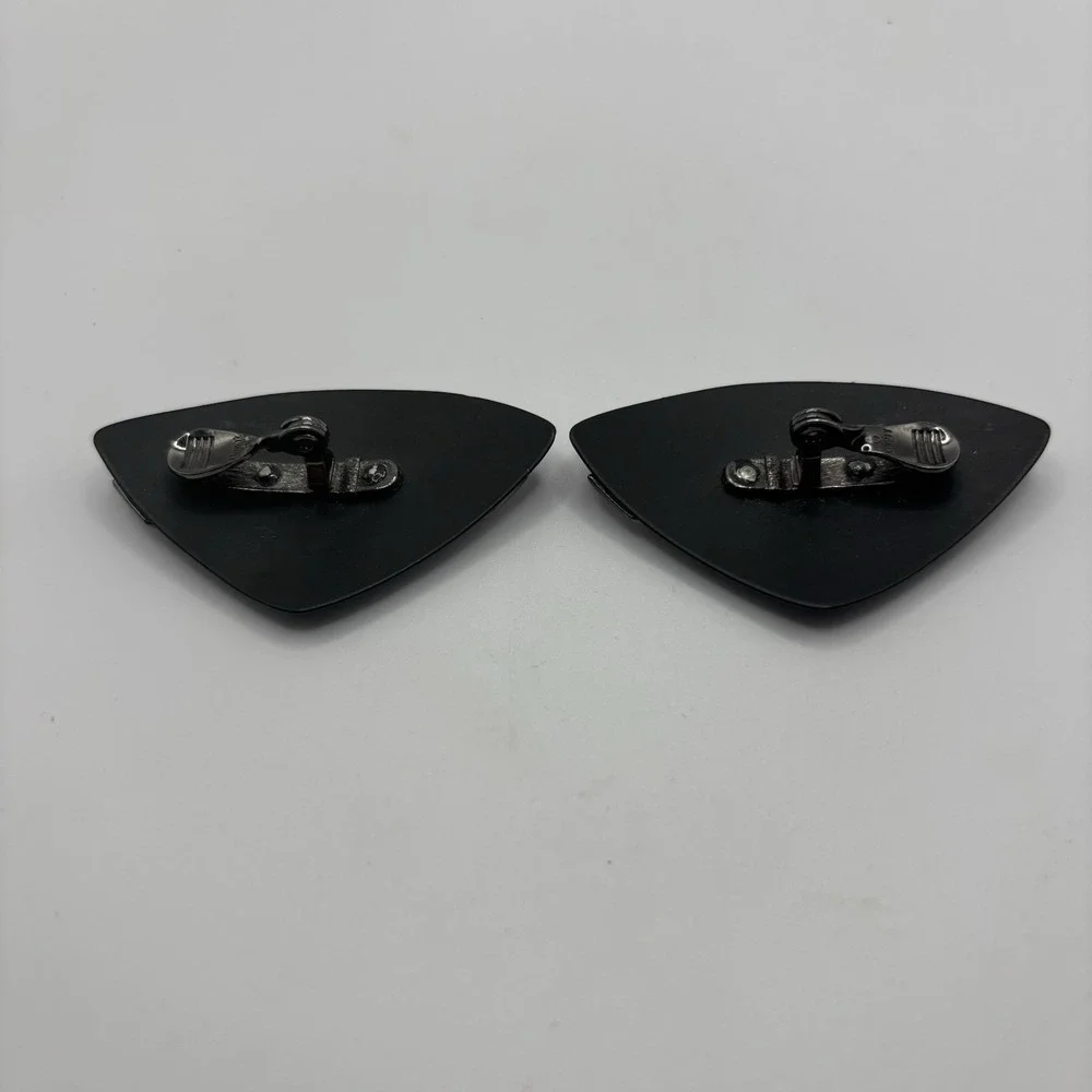 Vintage‎ 80s BlackMonet Metal Metalic Matrix Oversized Clip On Huggie Earrings
